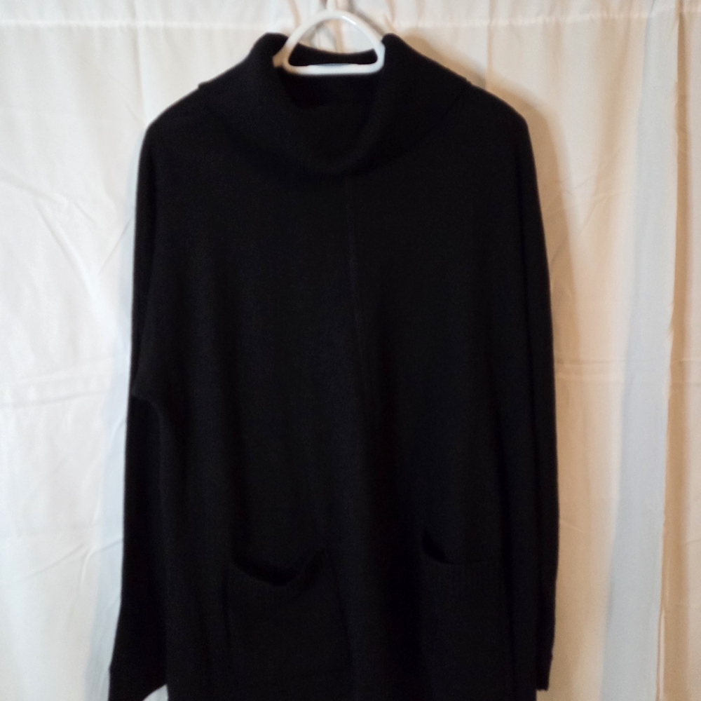 Talbots Elegant Merino Wool Black Cowl Neck Sweater Pockets Size XL - Picture 2 of 9